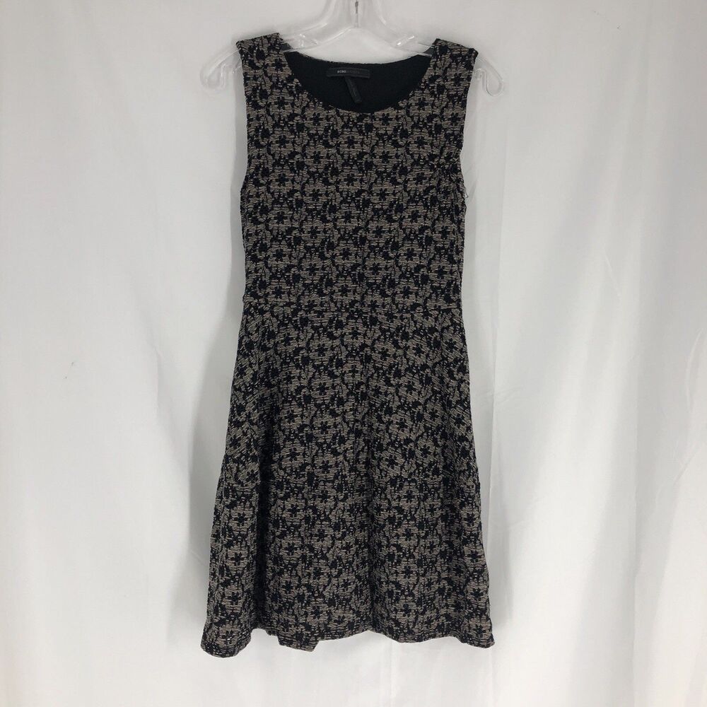 BCBGMAXAZRIA Beige Black Sleeveless Sheath Shirt Eyelet Dress Sz XS